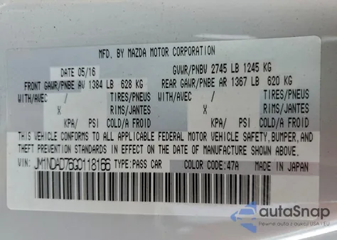 2016 Mazda Mx-5 Miata Grand Touring z USA, uszkodzony, nr VIN JM1NDAD76G0118166